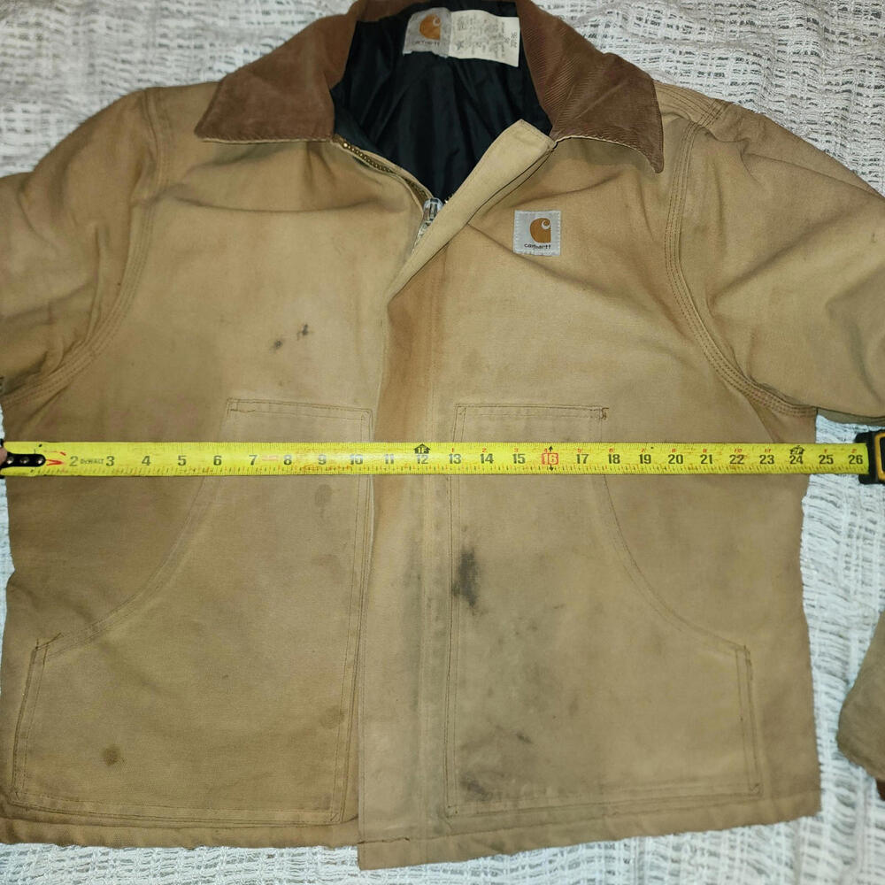 Vintage Carhartt Jacket JQ186 Brown Canvas  Quilt Lined USA Men Sz 46 Thrashed